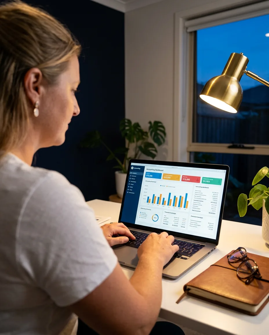 Hands working in QuickBooks Online on a laptop